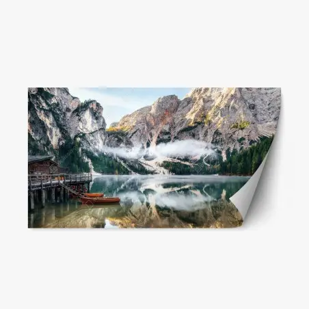 Repositionierbarer Aufkleber nebliger alpensee mit spiegelung – Wallnifity®
