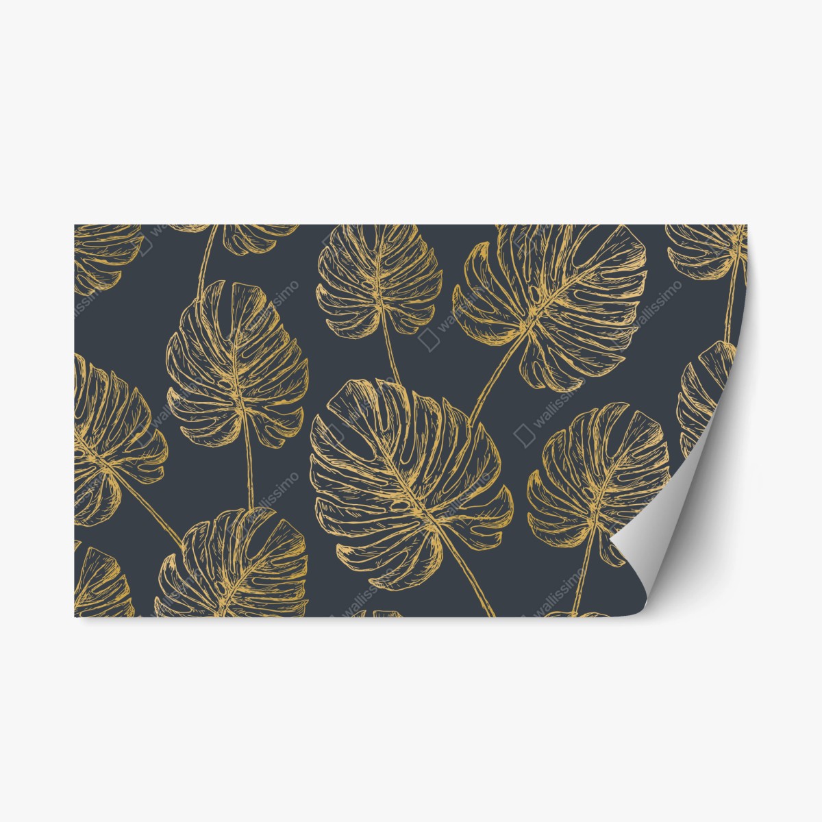 Repositionierbarer Aufkleber goldene monstera-blätter auf dunklem hintergrund – Wallnifity®