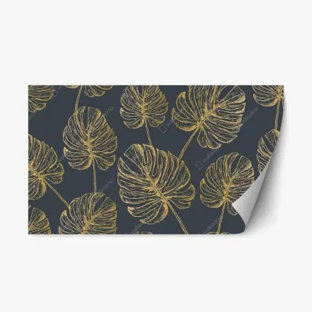 Repositionierbarer Aufkleber goldene monstera-blätter auf dunklem hintergrund – Wallnifity®