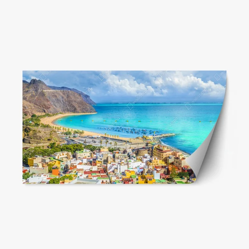 Repositionierbarer Aufkleber panorama des Strandes Las Teresitas, Teneriffa