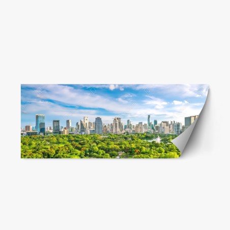 Repositionierbarer Aufkleber lebendige Bangkok skyline über Lumpini Park – Wallnifity®
