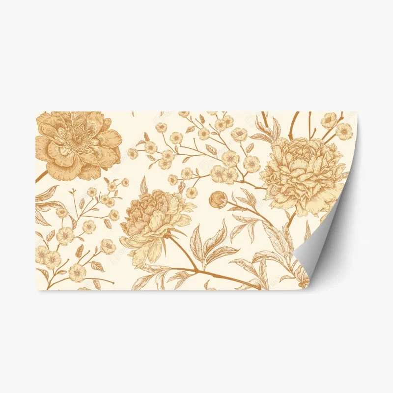 Repositionierbarer Aufkleber vintage beiges blumenmuster mit pfingstrosen