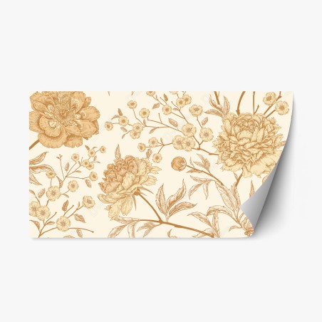 Repositionierbarer Aufkleber vintage beiges blumenmuster mit pfingstrosen – Wallnifity®