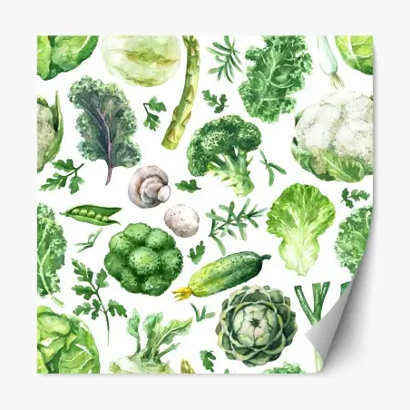 Repositionierbarer Aufkleber aquarellmuster grünes gemüse – Wallnifity®