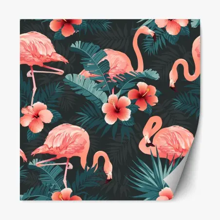 Repositionierbarer Aufkleber tropisches muster mit rosa flamingos – Wallnifity®