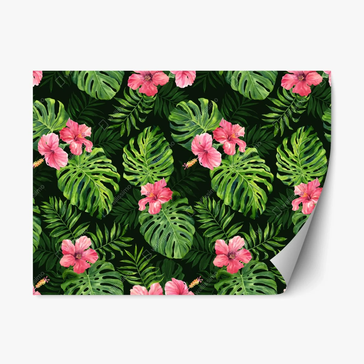 Repositionierbarer Aufkleber tropisches monstera- und hibiskus-motiv – Wallnifity® Repositionierbarer Aufkleber tropisches monstera- und hibiskus-motiv – Wallnifity®