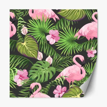 Repositionierbarer Aufkleber rosa flamingo tropenmuster – Wallnifity®