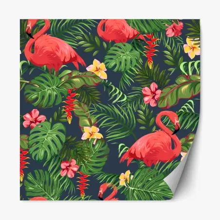 Repositionierbarer Aufkleber tropisches flamingo botanisches design – Wallnifity®