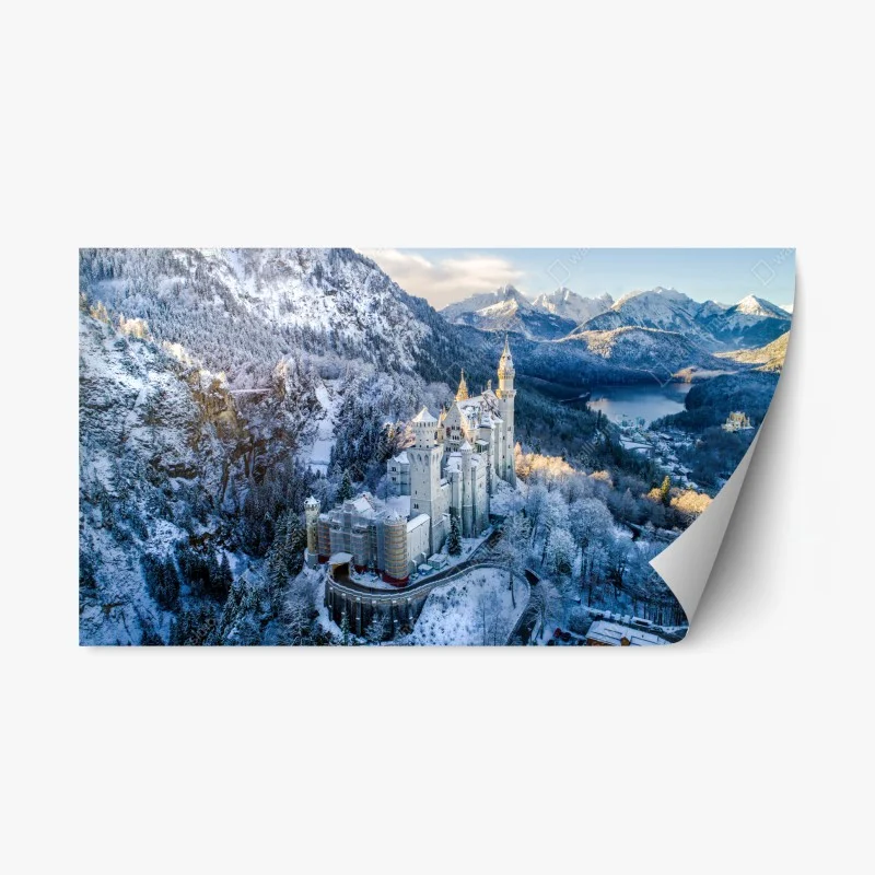 Repositionierbarer Aufkleber winterliches schloss in verschneiten bergen