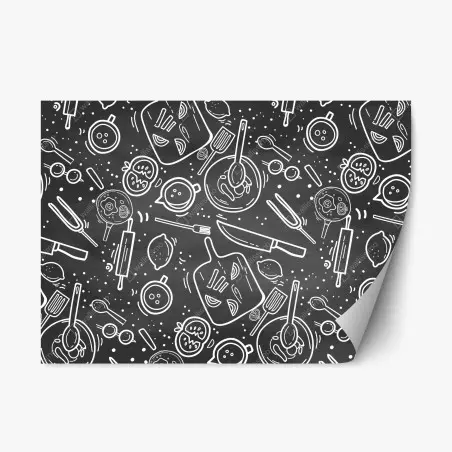 Repositionierbarer Aufkleber küchen tafel-doodle-muster – Wallnifity®