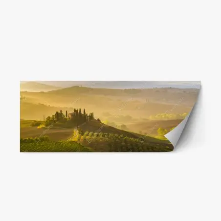 Repositionierbarer Aufkleber nebliger morgen über Val d'Orcia – Wallnifity®