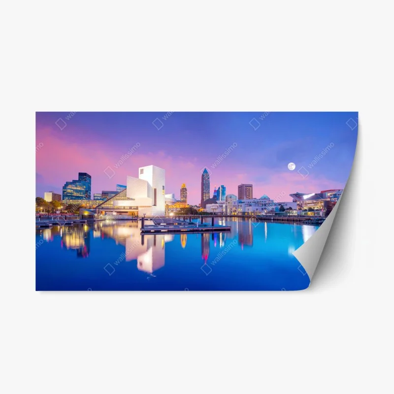 Repositionierbarer Aufkleber stadtskyline von Cleveland bei dämmerung – Wallnifity®