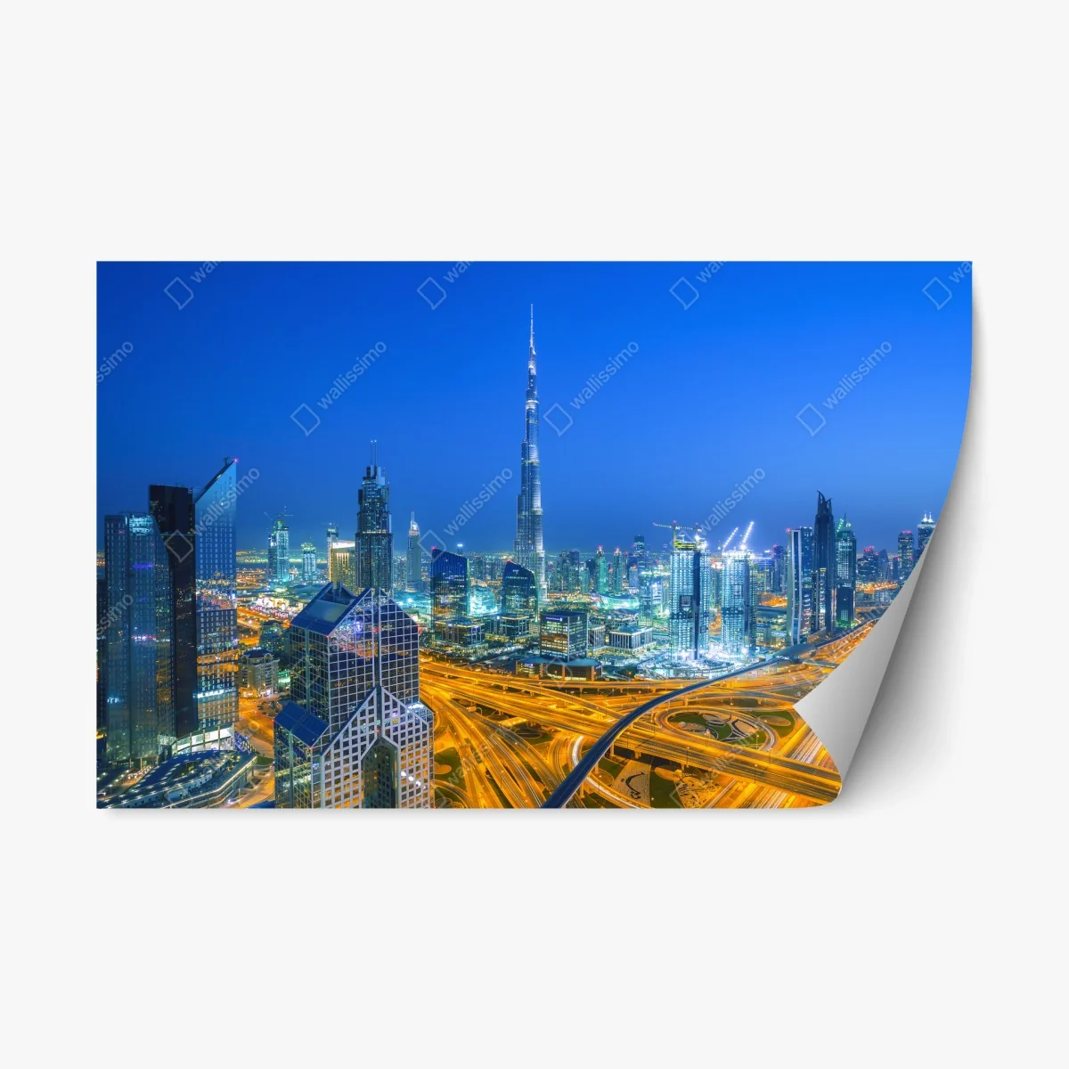 Repositionierbarer Aufkleber Dubai skyline bei dämmerung – Wallnifity® Repositionierbarer Aufkleber Dubai skyline bei dämmerung – Wallnifity®