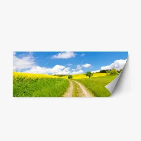 Repositionierbarer Aufkleber sonniger landeweg durch gelbe felder – Wallnifity®