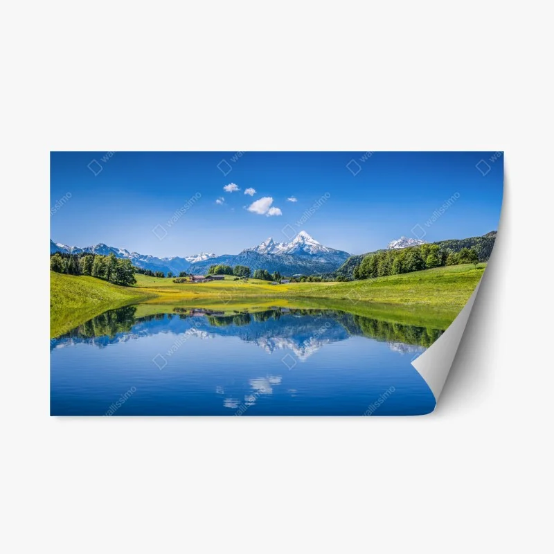 Repositionierbarer Aufkleber alpine spiegelung: ruhige berglandschaft – Wallnifity®