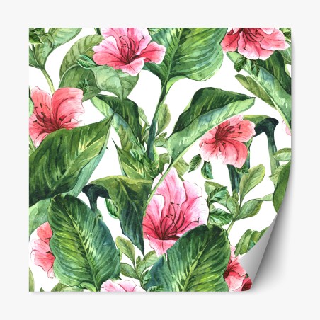 Repositionierbarer Aufkleber rosa aquarell blumen botanikmotiv – Wallnifity®