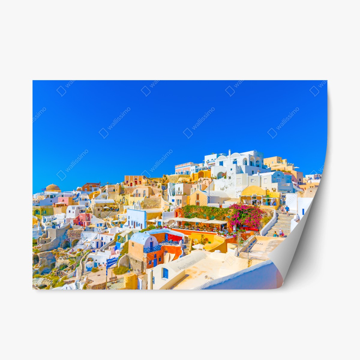 Repositionierbarer Aufkleber sonniges Dorf Oia, Santorini – Wallnifity®