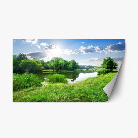 Repositionierbarer Aufkleber sonnige wiese am fluss – Wallnifity®