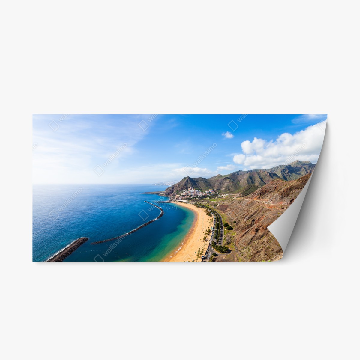 Repositionierbarer Aufkleber strand Las Teresitas, panorama Teneriffa – Wallnifity®