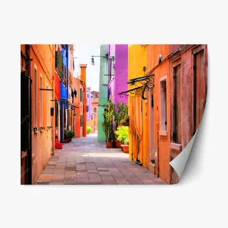 Repositionierbarer Aufkleber bunte mediterrane gasse – Wallnifity®
