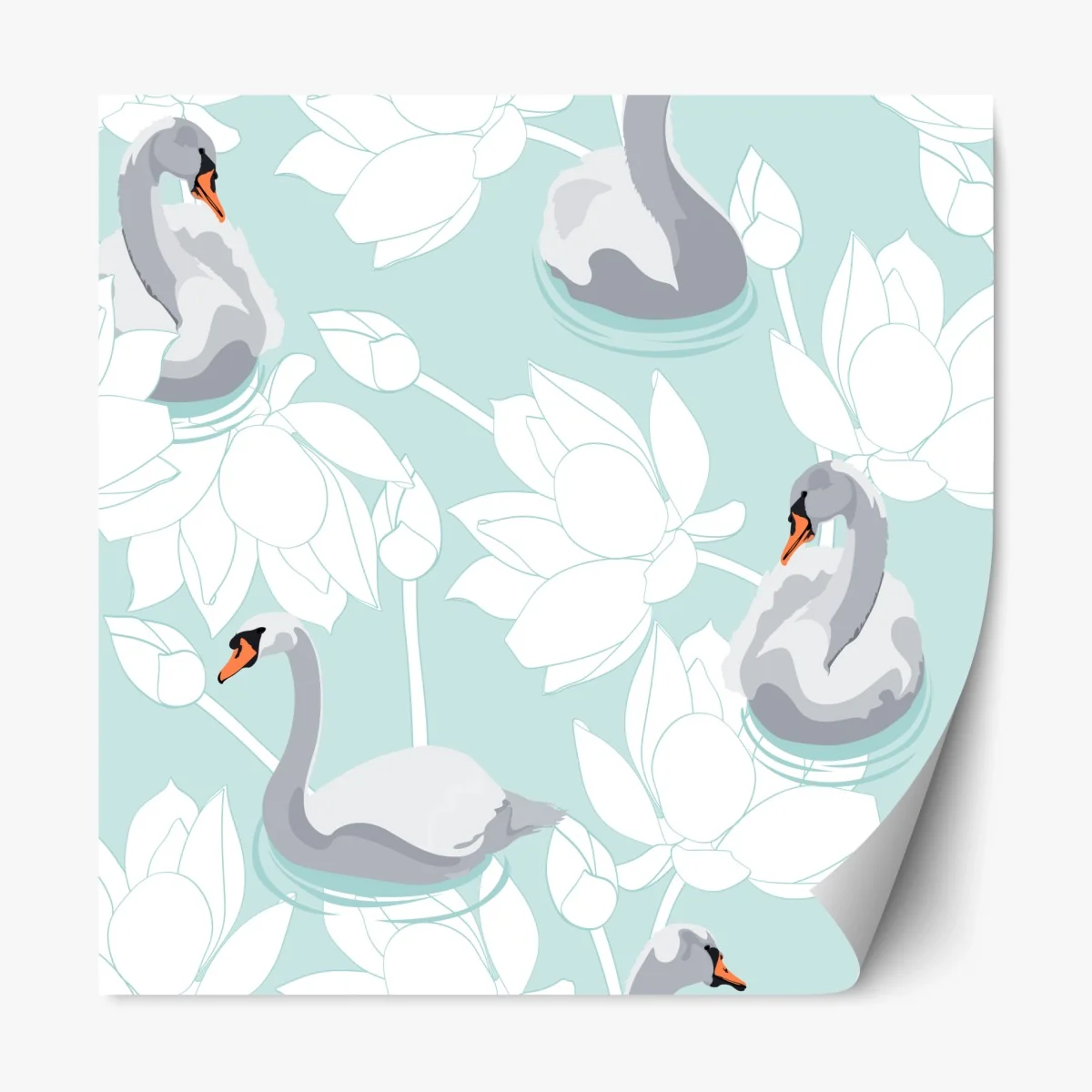 Repositionierbarer Aufkleber sanfte schwäne und lotusblumen – Wallnifity® Repositionierbarer Aufkleber sanfte schwäne und lotusblumen – Wallnifity®