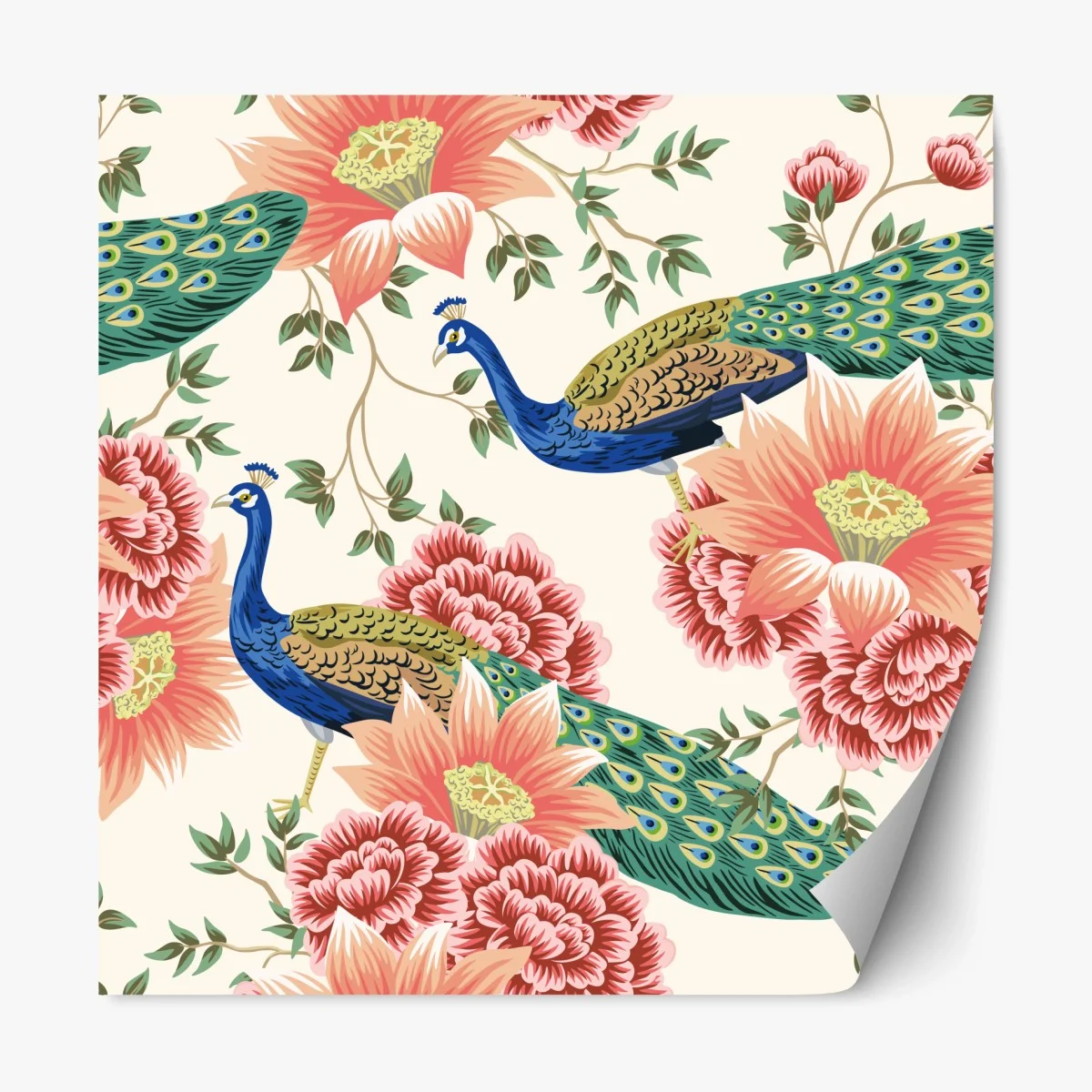 Repositionierbarer Aufkleber elegantes pfauen- und blumenmuster – Wallnifity® Repositionierbarer Aufkleber elegantes pfauen- und blumenmuster – Wallnifity®