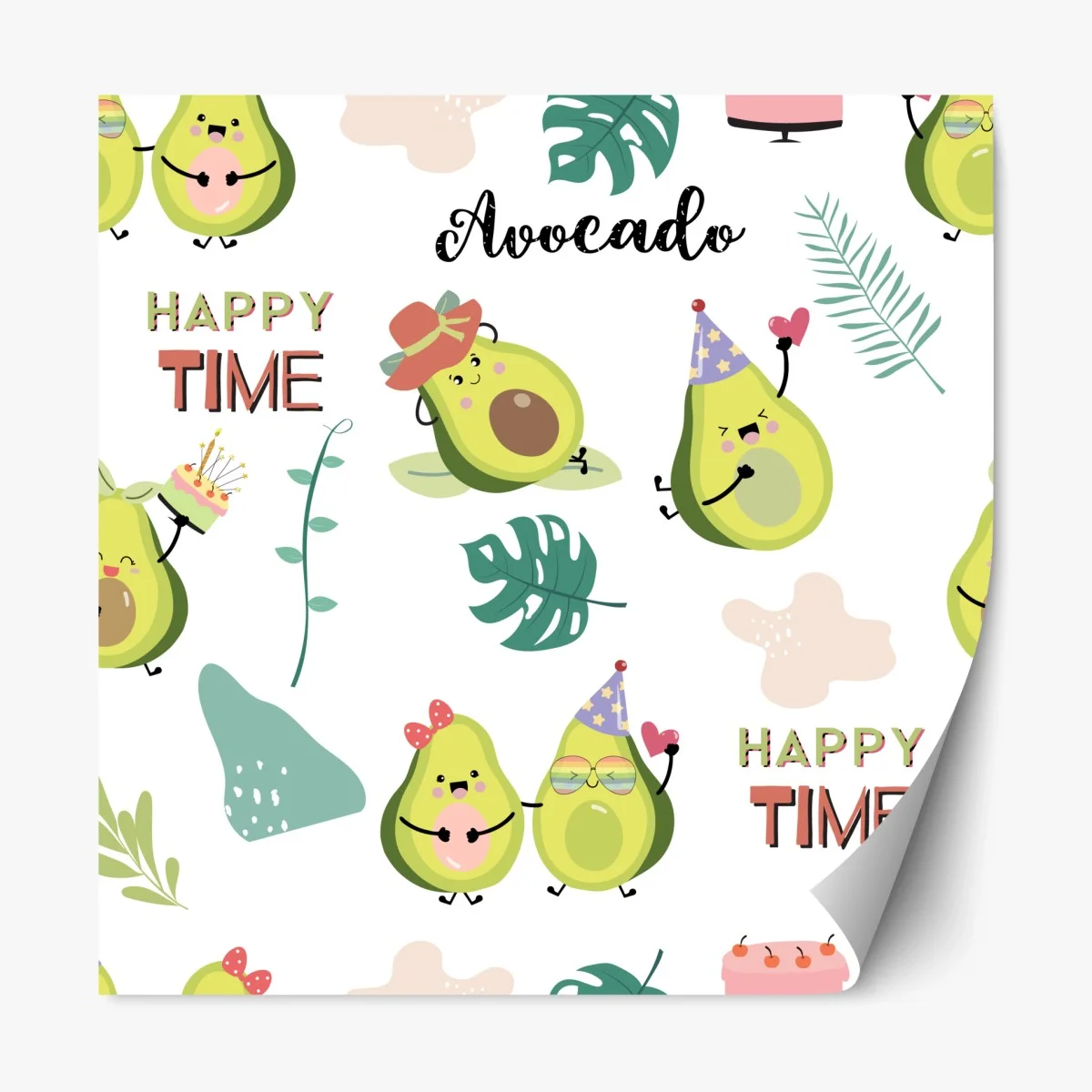 Repositionierbarer Aufkleber fröhliches avocado muster – Wallnifity® Repositionierbarer Aufkleber fröhliches avocado muster – Wallnifity®