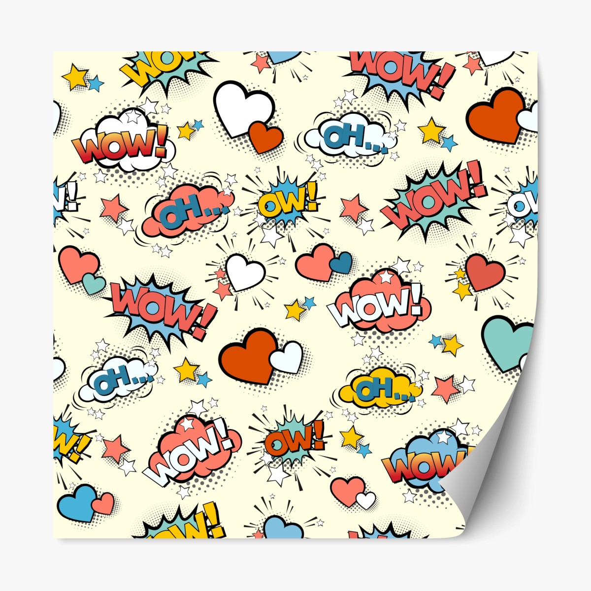 Repositionierbarer Aufkleber pop art comic-herzen und sprechblasen – Wallnifity®