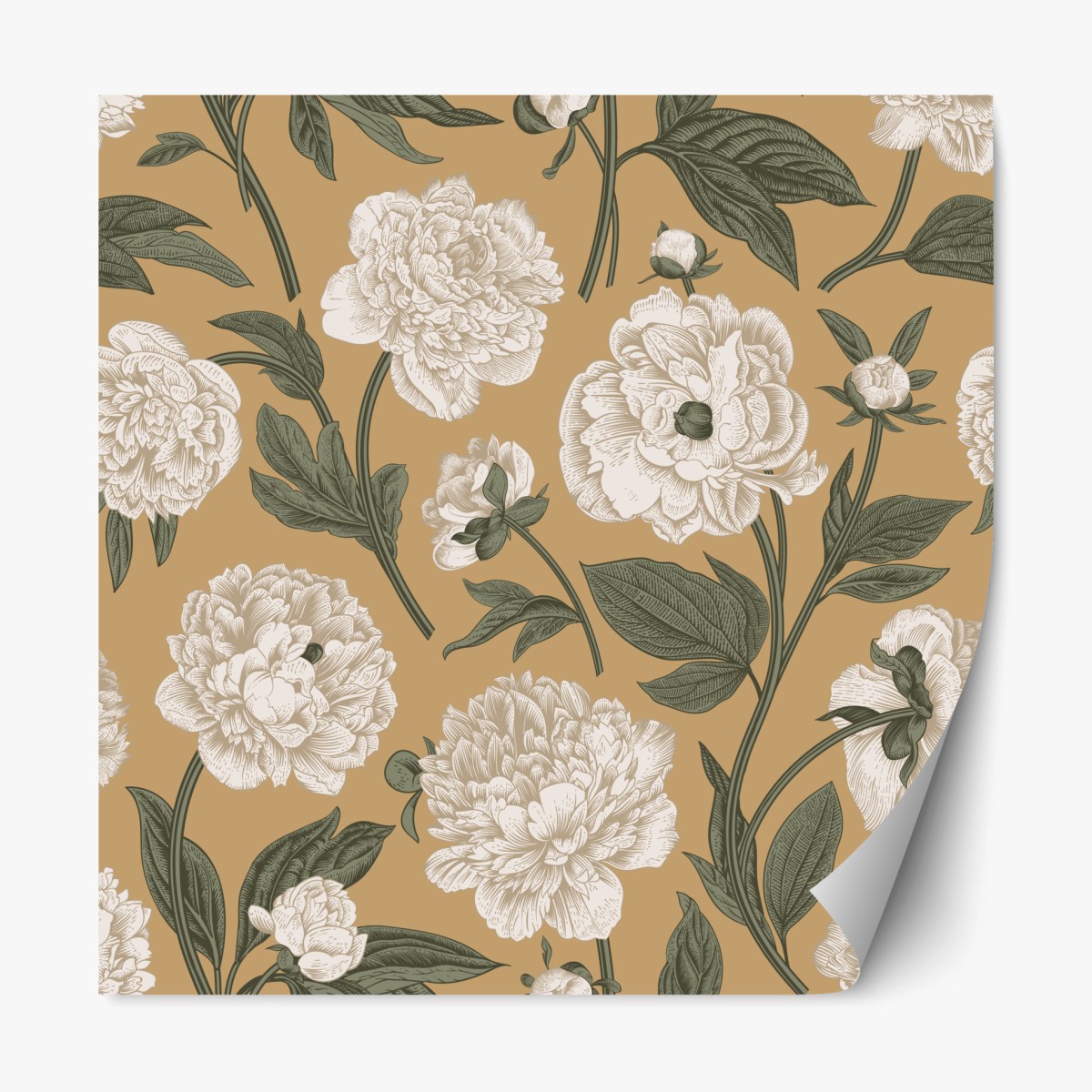 Repositionierbarer Aufkleber vintage botanisches muster mit pfingstrosen – Wallnifity®