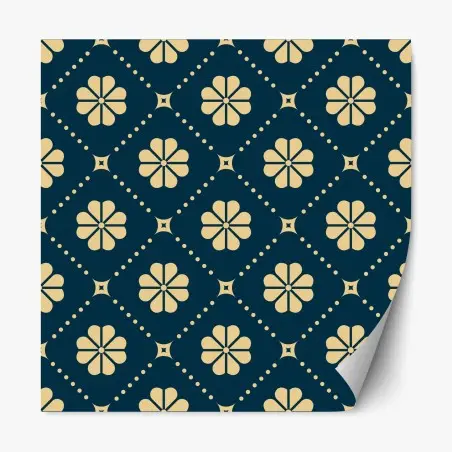 Repositionierbarer Aufkleber türkis beiges blumen geometrisches muster – Wallnifity®