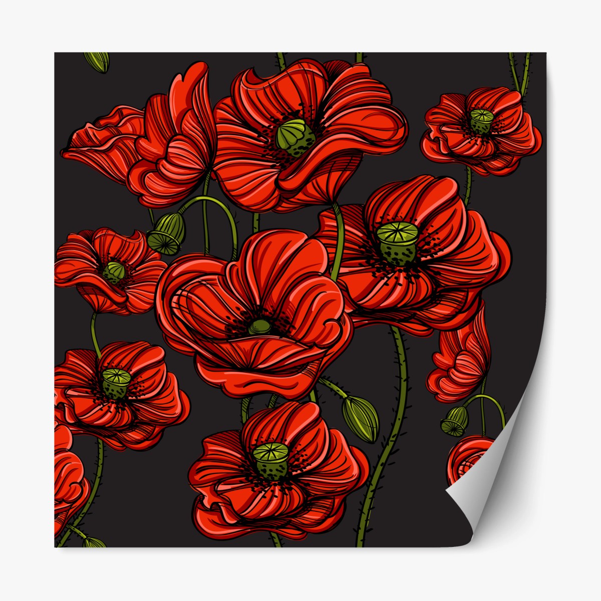Repositionierbarer Aufkleber kräftige rote mohnblumen illustration – Wallnifity®