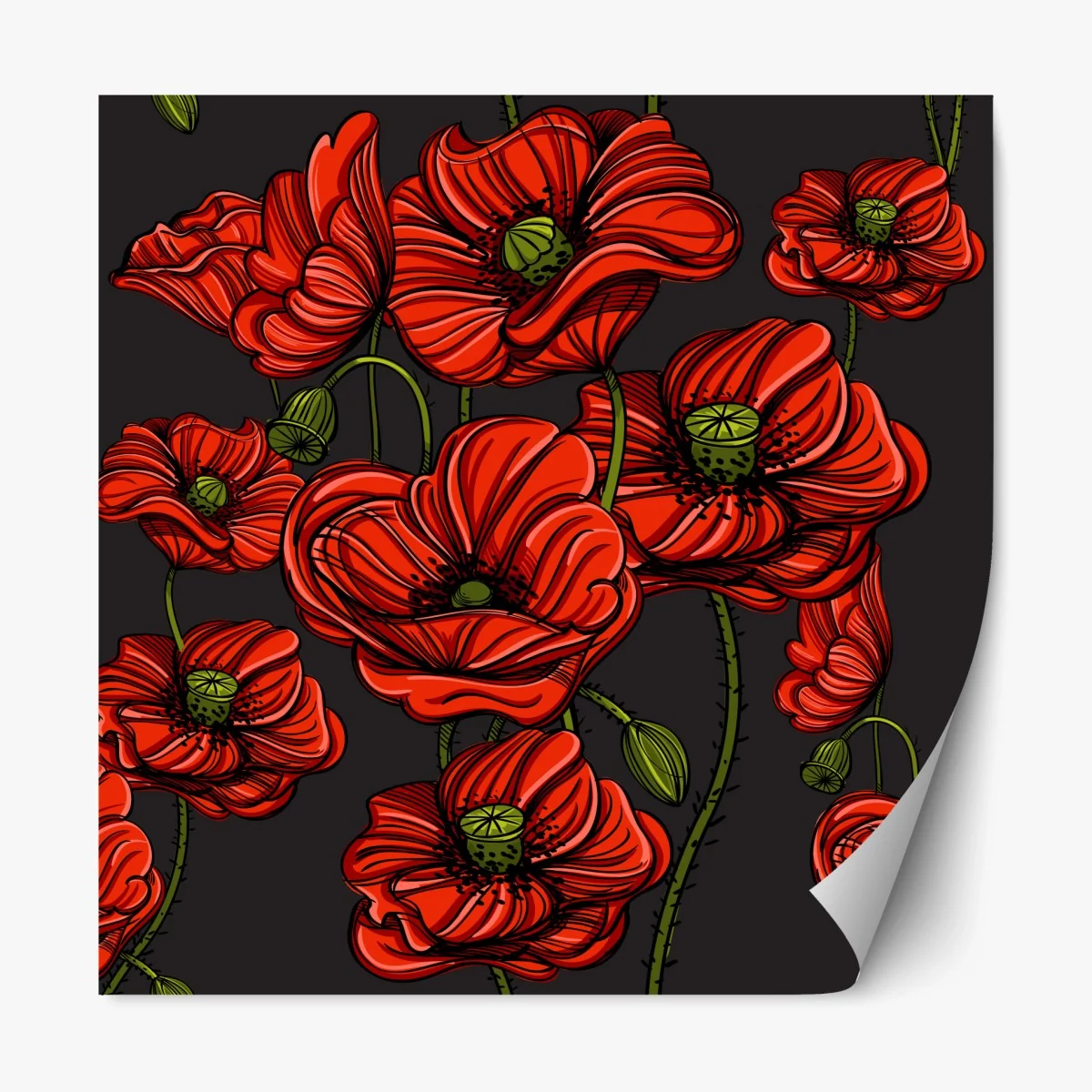 Repositionierbarer Aufkleber kräftige rote mohnblumen illustration – Wallnifity® Repositionierbarer Aufkleber kräftige rote mohnblumen illustration – Wallnifity®