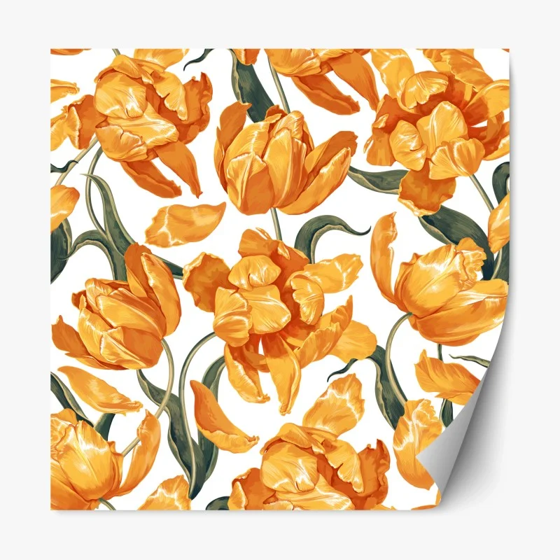 Repositionierbarer Aufkleber muster mit lebhaften orangen tulpen – Wallnifity®