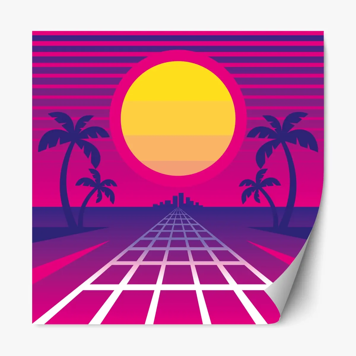 Repositionierbarer Aufkleber neon sonnenuntergang skyline – Wallnifity®