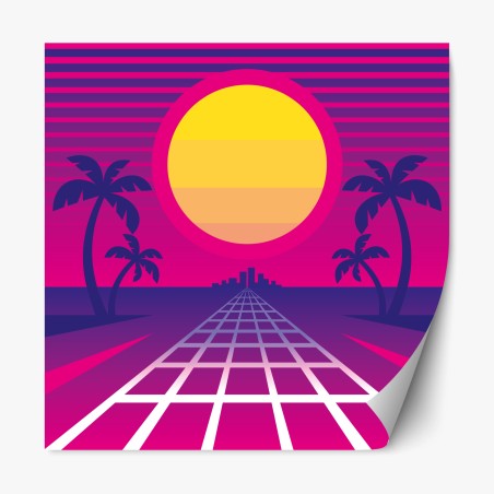 Repositionierbarer Aufkleber neon sonnenuntergang skyline – Wallnifity®