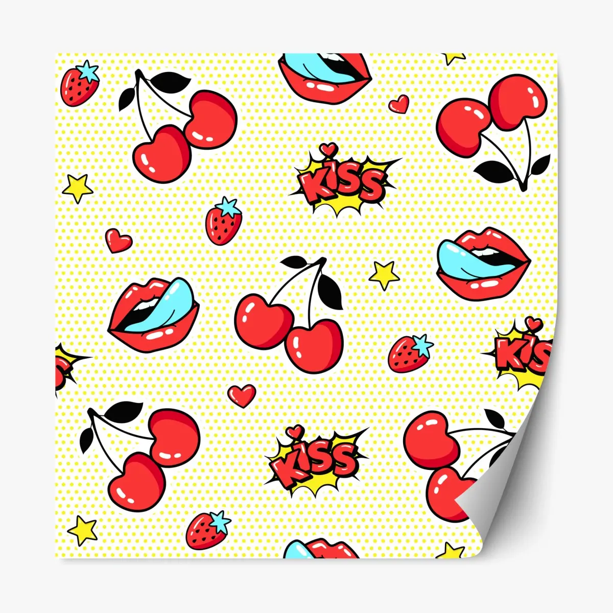 Repositionierbarer Aufkleber verspieltes pop-art kirschen-kuss muster – Wallnifity®