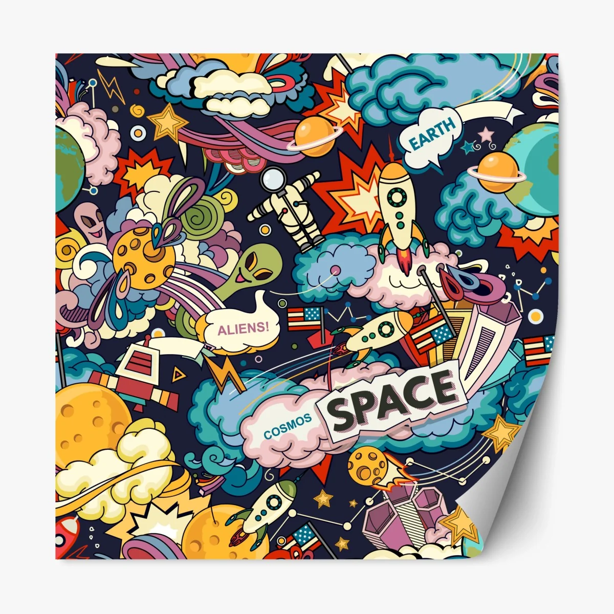Repositionierbarer Aufkleber bunte kosmische weltraum-collage – Wallnifity® Repositionierbarer Aufkleber bunte kosmische weltraum-collage – Wallnifity®