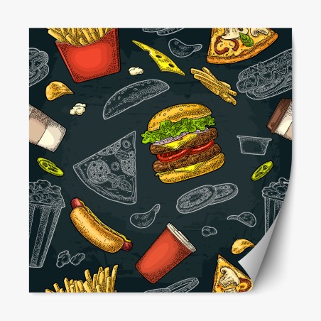 Repositionierbarer Aufkleber vintage fast-food muster – Wallnifity®