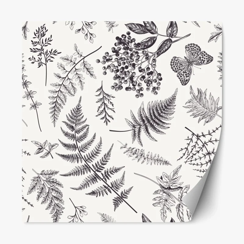 Repositionierbarer Aufkleber monochromes botanisches blättermuster