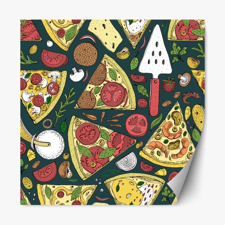 Repositionierbarer Aufkleber buntes muster mit pizzastücken – Wallnifity®