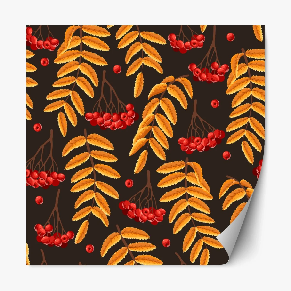 Repositionierbarer Aufkleber herbstliches muster mit vogelbeeren und blättern – Wallnifity® Repositionierbarer Aufkleber herbstliches muster mit vogelbeeren und blättern – Wallnifity®