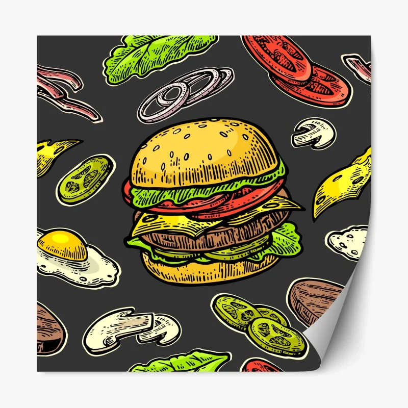 Repositionierbarer Aufkleber buntes burger-muster mit zutaten