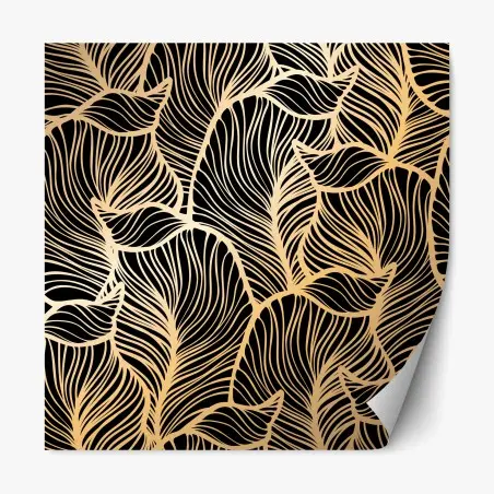 Repositionierbarer Aufkleber goldenes blattmuster auf schwarzem hintergrund – Wallnifity®