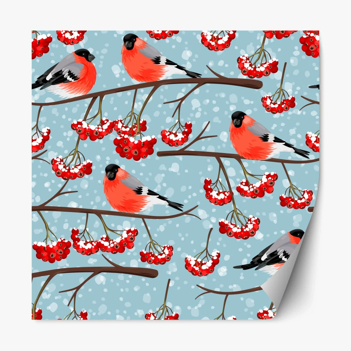 Repositionierbarer Aufkleber winterliche gimpel und vogelbeeren - muster – Wallnifity® Repositionierbarer Aufkleber winterliche gimpel und vogelbeeren - muster – Wallnifity®
