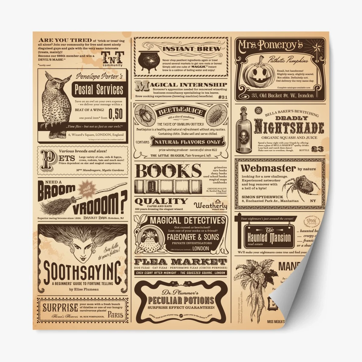 Repositionierbarer Aufkleber collage alter magischer anzeigen – Wallnifity® Repositionierbarer Aufkleber collage alter magischer anzeigen – Wallnifity®