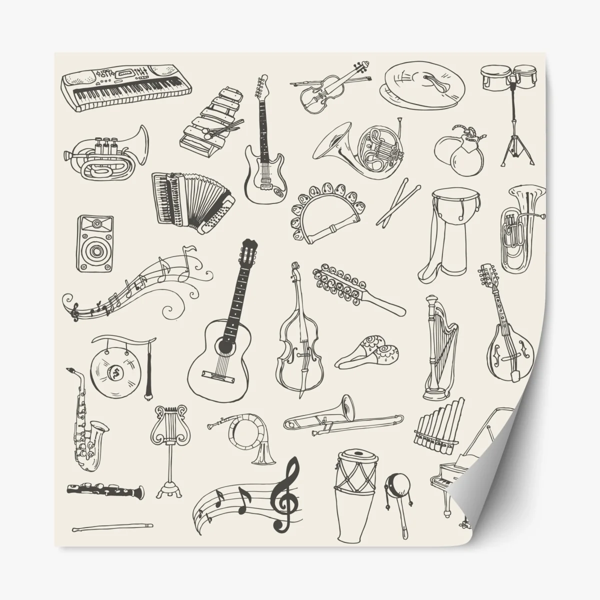 Repositionierbarer Aufkleber handgezeichnete musikinstrumente collage – Wallnifity® Repositionierbarer Aufkleber handgezeichnete musikinstrumente collage – Wallnifity®
