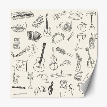 Repositionierbarer Aufkleber handgezeichnete musikinstrumente collage – Wallnifity®