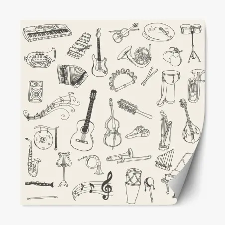 Repositionierbarer Aufkleber handgezeichnete musikinstrumente collage – Wallnifity®