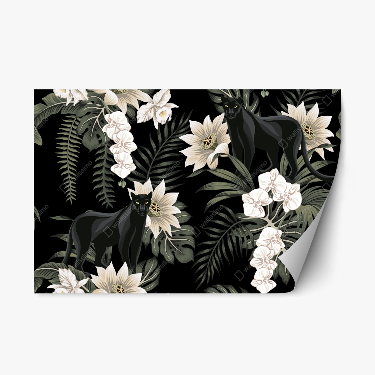 Repositionierbarer Aufkleber botanisches muster mit schwarzem panther – Wallnifity®