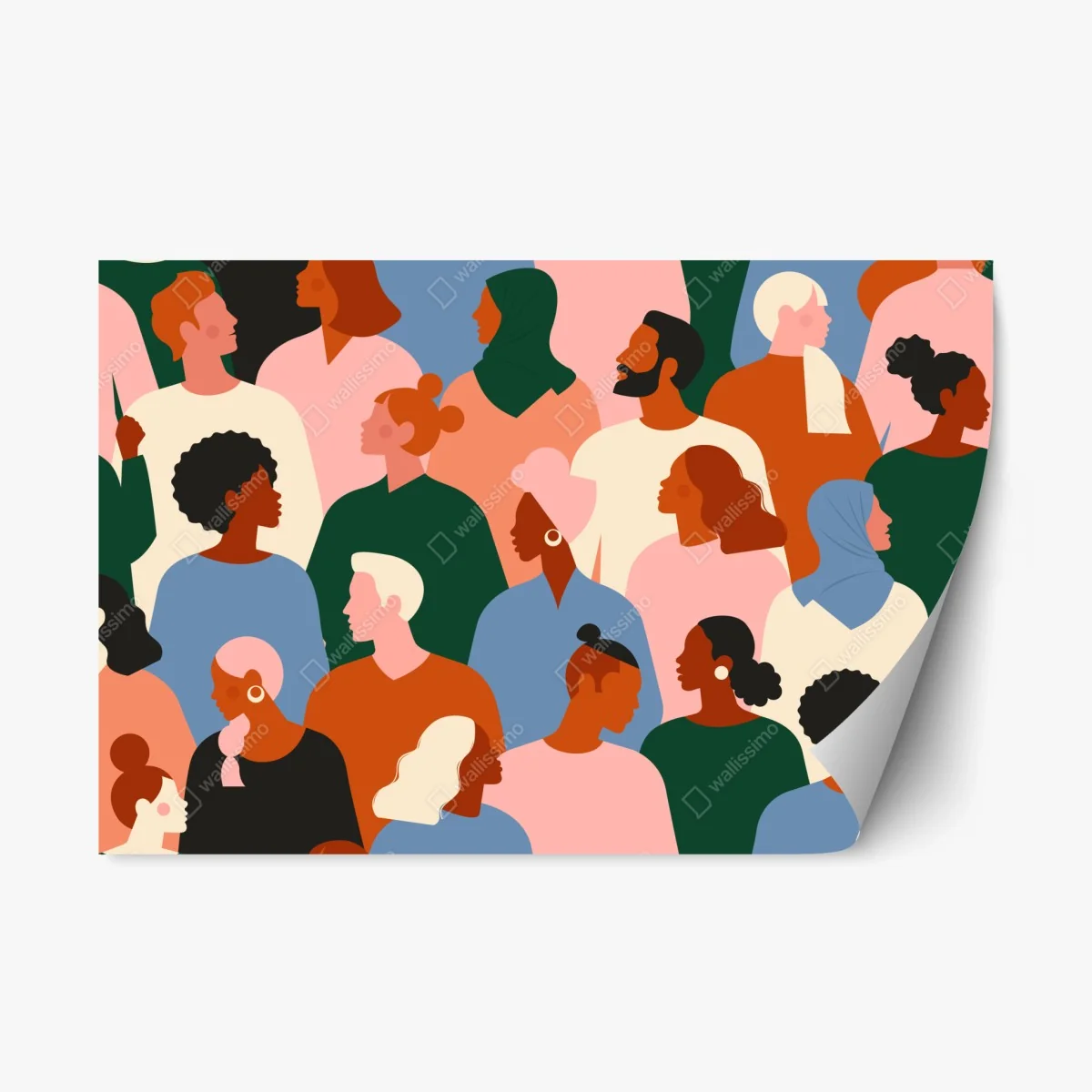 Repositionierbarer Aufkleber muster mit porträts einer vielfältigen gemeinschaft – Wallnifity® Repositionierbarer Aufkleber muster mit porträts einer vielfältigen gemeinschaft – Wallnifity®